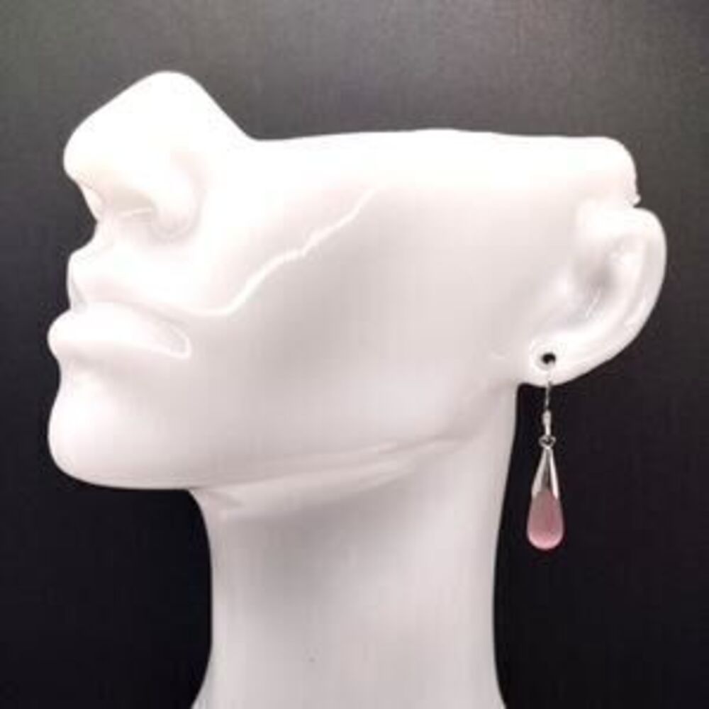 925 Sterling Silver Earrings Pink Rose Quartz Teardrop BOHO Birthday Gift - NEW!